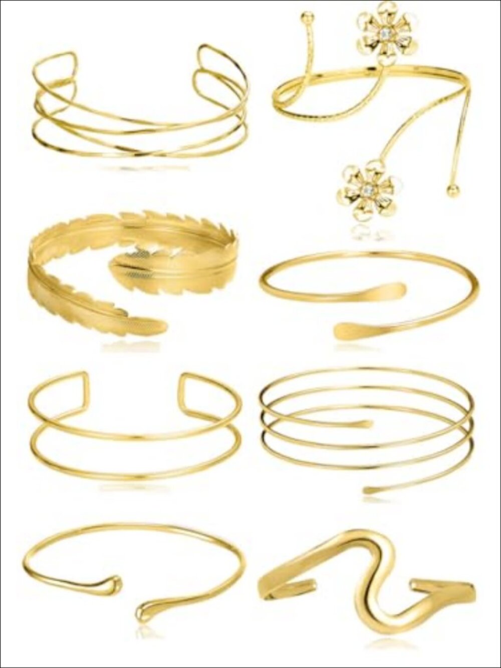 8Pc Adjustable Open Arm Cuff Bracelet Set Metal Filigree Jewelry